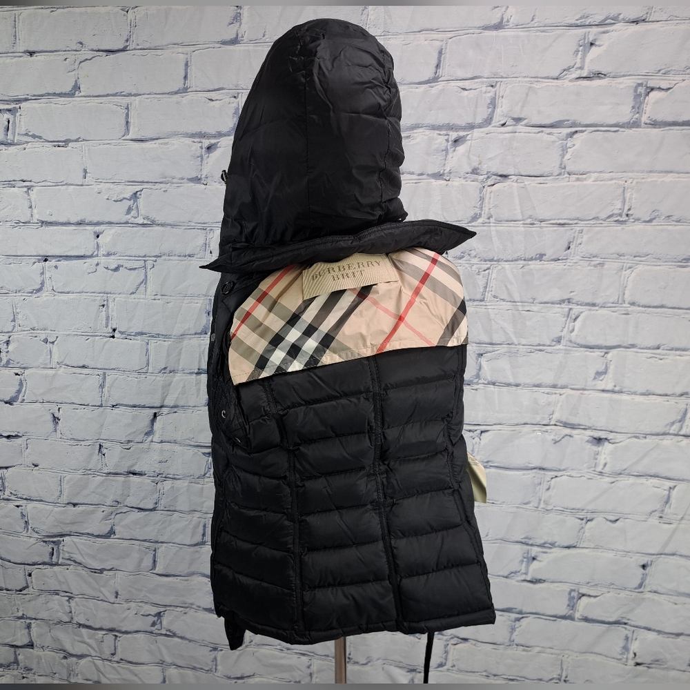 Burberry Women's Puffer Winter Jacket Grey Goose Down Fill Black Hooded Small - Picture 12 of 16
